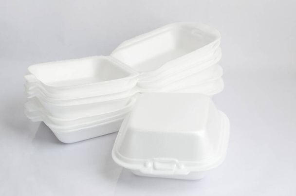 Close up of a foam food containers on white background - Φωτογραφία, εικόνα