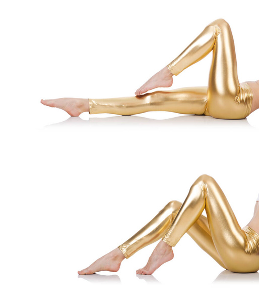 Женские ноги с чулками на белом - Фото, изображение