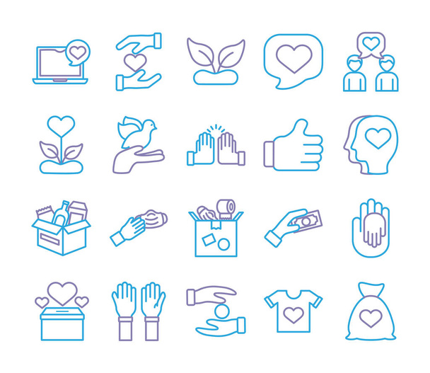 bundle of charity and solidarity icons - Vector, Image