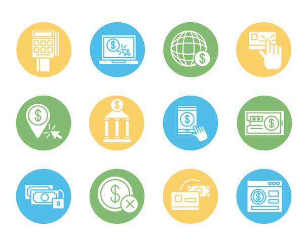 bundle of online banking set icons - Vector, Image