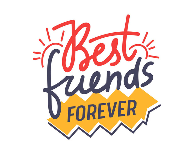 Best Friends Forever Hand Drawn Lettering for Friendship Day Greeting Card. Quote with Bright Letters and Sketchy Doodle Red Elements Isolated on White Background, Bff Concept. Vector Illustration - Vector, Image