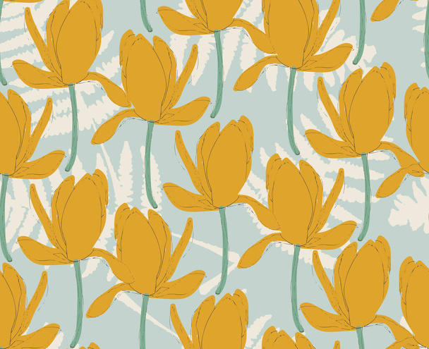 Vector blue seamless pattern background with magnolias.  - Вектор,изображение