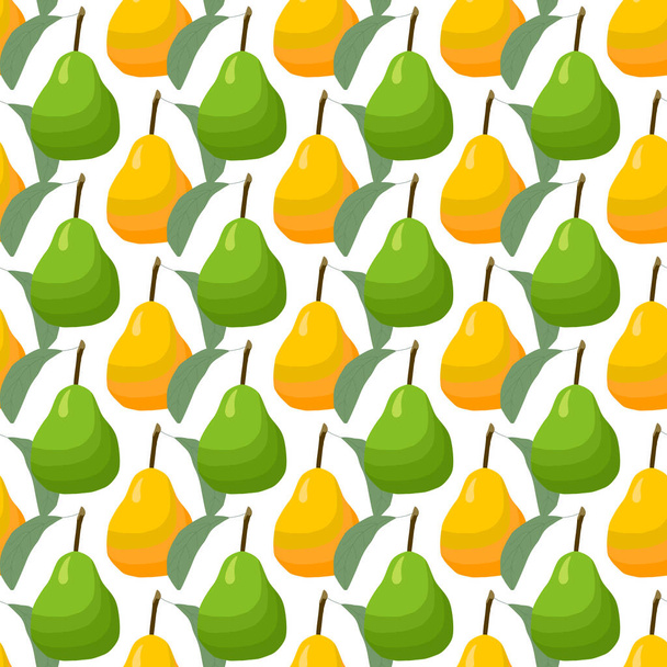 大きな色のシームレスな梨をテーマにしたイラスト、シールのための明るいフルーツパターン。美しいシームレスなリピート梨で構成されるフルーツパターン。シームレスな梨からのシンプルなカラフルなパターンフルーツ. - ベクター画像