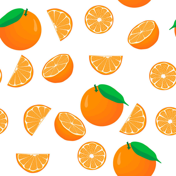 Illustration on theme big colored seamless orange, bright fruit pattern for seal. Fruit pattern consisting of beautiful seamless repeat orange. Simple colorful pattern fruit from seamless orange. - Vector, Image
