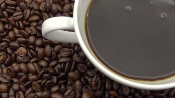4k Egy csésze fekete kávé felett pörkölt kávébab-Dan - Felvétel, videó