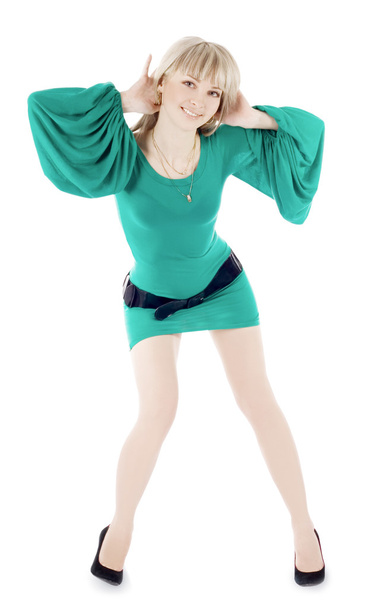 Bright picture of lovely woman in green dress - Fotó, kép