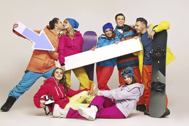 Picture of group of snowboarders - Photo, image