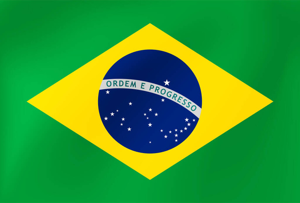 Brazylijska flaga narodowa o falistej strukturze jedwabiu. Ilustracja wektora dla firmy Travel, Sport lub News. - Wektor, obraz