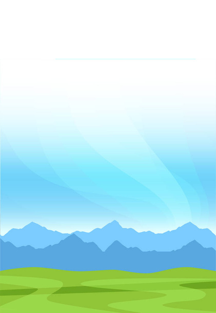 Přírodní hory Krajina se zelenou trávou a čistým nebem - Vertikální tapetový plakát s prostorem pro kopírování. Banner pro Travel Tour nebo Alps Milk Farm. - Vektor, obrázek