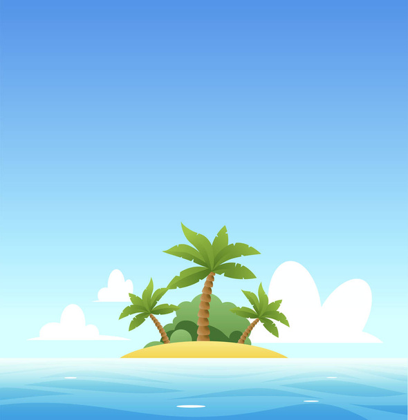 Tropisch landschap voor reisgezelschap. Vector banner voor reizen naar het zuiden land. Eiland met palmen op zeegezicht met kopieerruimte bovenaan. - Vector, afbeelding