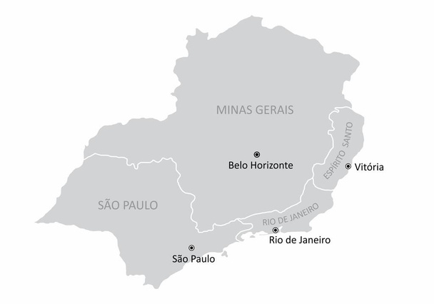 Карта юго-восточного региона Бразилии с основными городами изолированы на белом фоне
 - Вектор,изображение