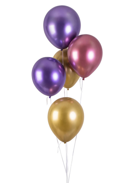 A bunch of multi-colored metallized balloons for party  isolated on black background - Fotoğraf, Görsel