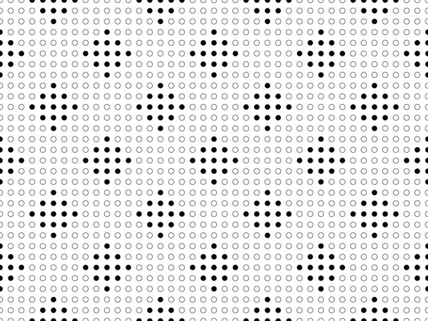 Μονόχρωμη απρόσκοπτη έθνικ μοτίβο των κυκλικών μαύρων κουκίδων που περιβάλλεται από λευκούς κύκλους σε λευκό φόντο - Διάνυσμα, εικόνα