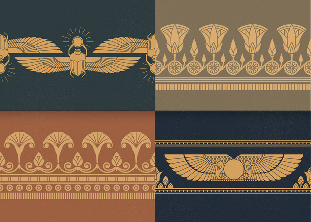 Soubor čtyř bezešvých vektorových ilustrací egyptské národní ornament na různých pozadí - Vektor, obrázek