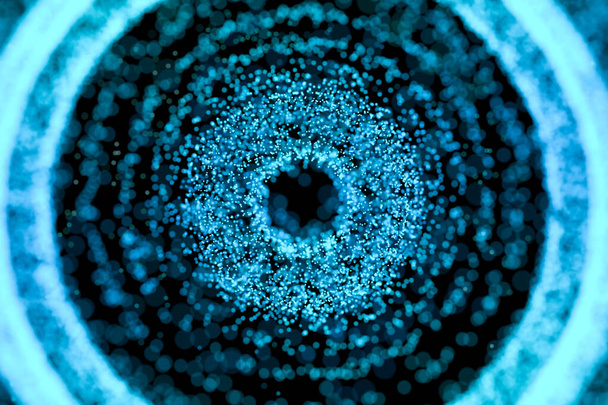 agujero negro con partículas brillantes azules, representación 3d. Dibujo digital informático
. - Foto, imagen