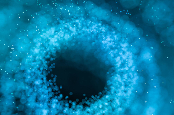 чорна діра з блакитними блискучими частинками, 3d рендеринг. Комп'ютерне цифрове креслення
. - Фото, зображення