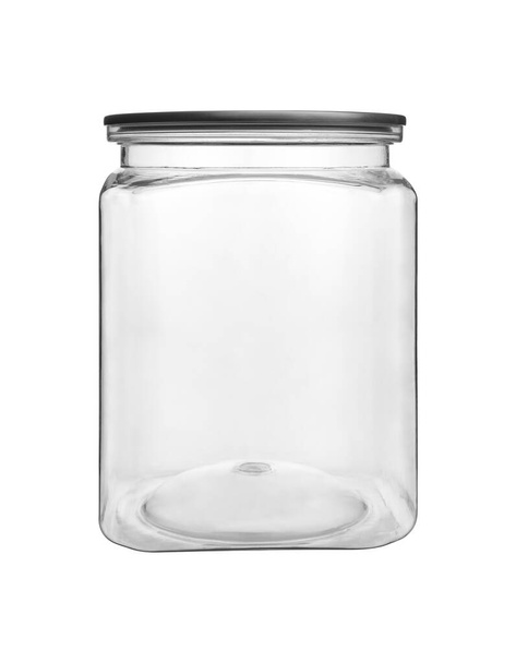 Empty transparent PET can jar for canning and preserving isolated on white background. - Photo, Image