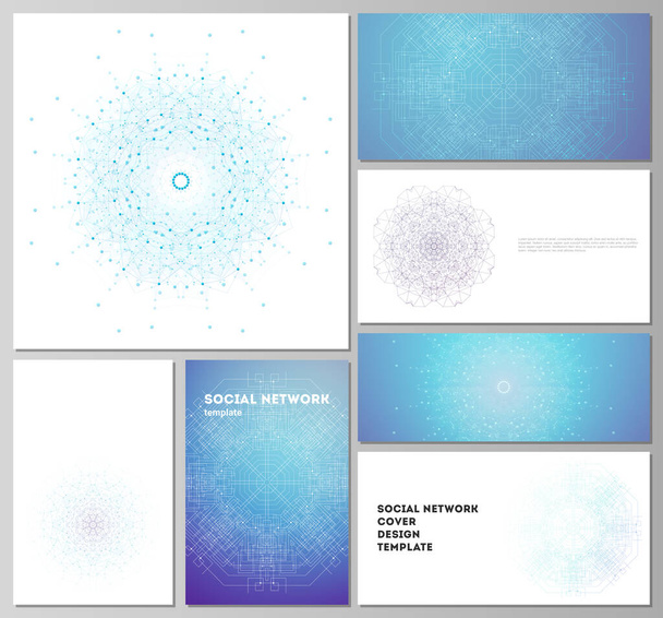 The minimalistic abstract vector illustration layouts of modern social network mockups in popular formats. Big Data Visualization, geometric communication background with connected lines and dots. - Vektor, Bild
