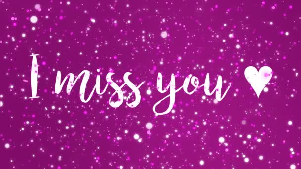 Sparkly purple pink animated I miss you greeting card with handwritten text and flickering light particles. - Footage, Video
