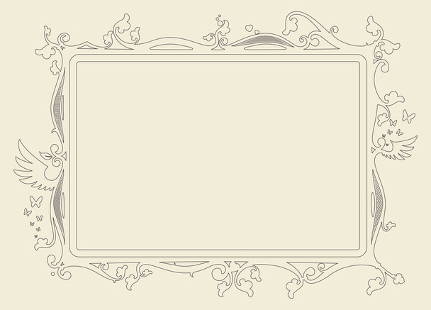 baroque frame decorated with vector symbols of hearts, butterflies and leaves - Вектор, зображення