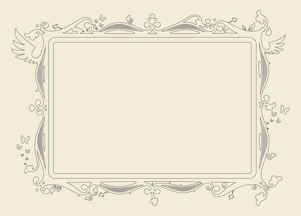 baroque frame decorated with vector symbols of hearts, butterflies and leaves - Vector, Image