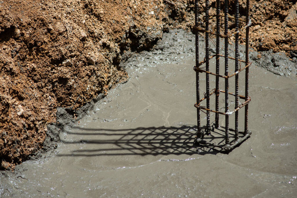 Steel structure in concrete to prepare the foundation construction of the building - Photo, Image