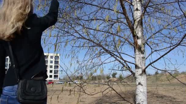 Girl birch buds - Footage, Video