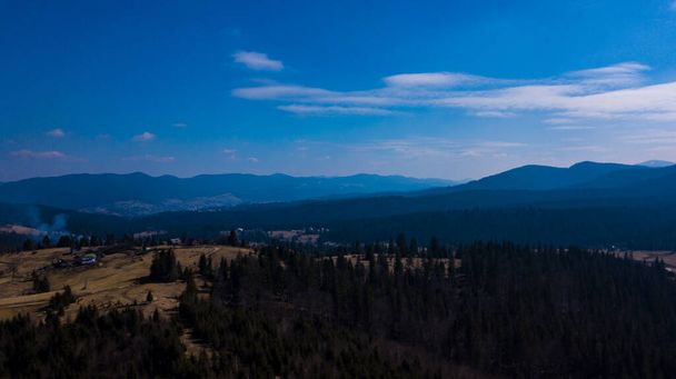Top of the mountain panorama of the mountain Carpathian aerial photography Ukraine. - Photo, Image
