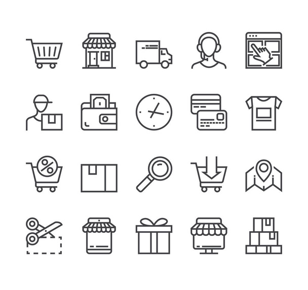 Comercio de compras línea de entrega icono conjunto aislado. Diseño gráfico plano vectorial
 - Vector, imagen