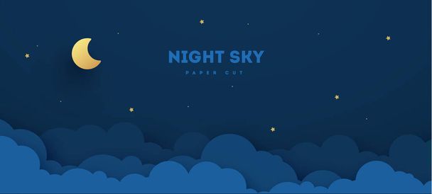 Paper cut night sky. Dreamy background with stars and clouds, abstract fantasy background. Vector origami styling design backdrop illustration - Вектор, зображення