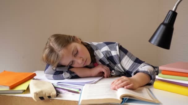 Girl fell asleep doing homework. Distance learning during quarantine - Footage, Video