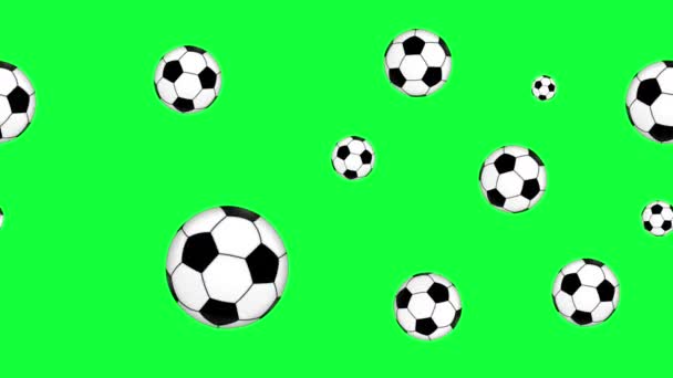 bir grup animasyon futbol topu elementleri yeşil ekran kroma anahtarı üzerinde pürüzsüz döngü - Video, Çekim