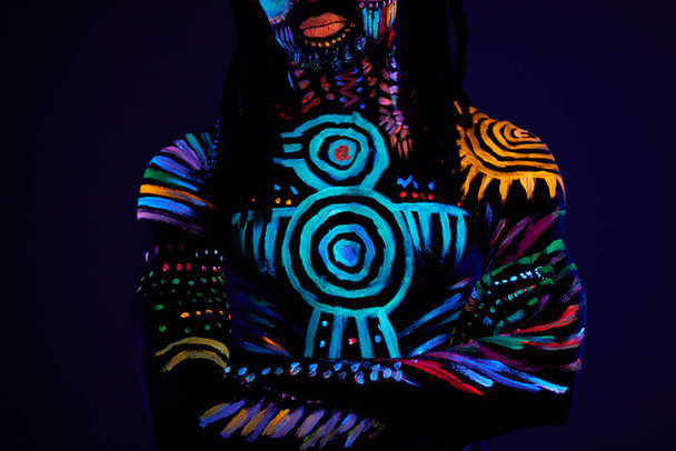 african male with fluorescent body art - Фото, изображение