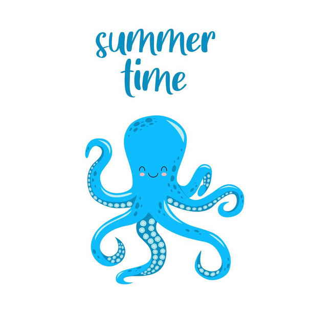 Vektor rozkošný roztomilý chobotnice charakter. Letní karta. - Vektor, obrázek