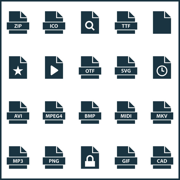 Tipos de ícones definidos com documento, ttf, bmp e outros elementos png. Isolados tipos de ilustração vetorial ícones
. - Vetor, Imagem