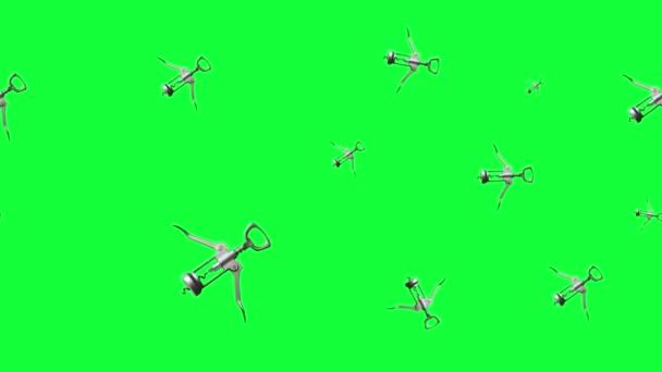 アニメーションのコルクねじ要素のグループ、緑の画面上のシームレスなループクロマキー - 映像、動画