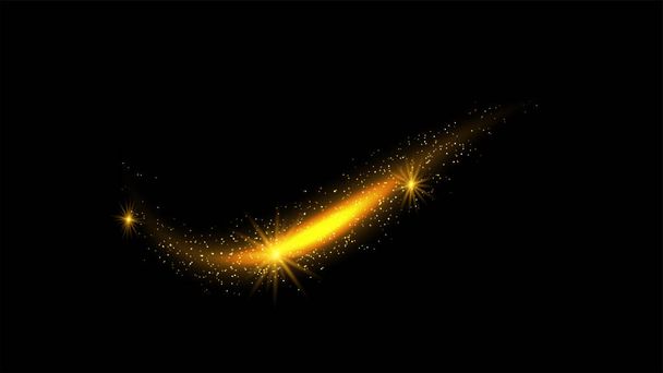 Золотий абстрактний фон з блискучими хвилями. Векторний золотий ігристий хвіст комети на чорному тлі. Векторний абстрактний блискучий колір іскрової хвилі елемент дизайну з блискучим ефектом на чорному тлі
 - Вектор, зображення