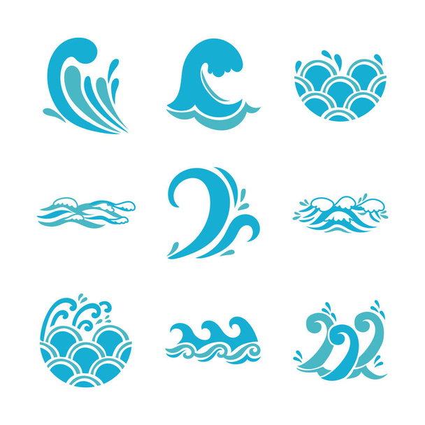 feixe de ondas oceano conjunto ícones
 - Vetor, Imagem