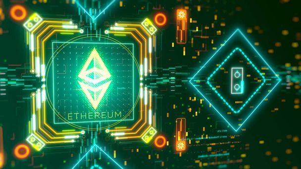 Ethereum cryptocurrency symbol on the digital background. Financial theme - Photo, Image