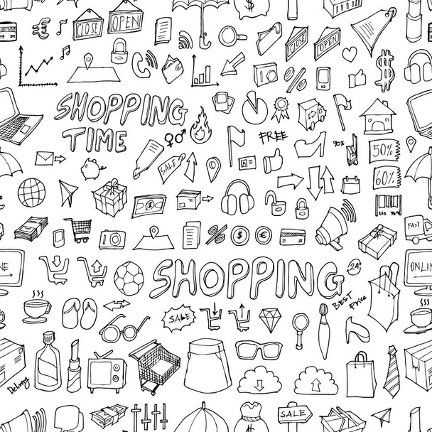 Shopping doodle φόντο αδιάλειπτη μοτίβο. Σχεδίαση διανύσματος σχεδίασης - Διάνυσμα, εικόνα