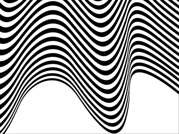 Fundo abstrato com listras pretas e brancas, ondas futuristas. Padrão geométrico. Ilustração vetorial
 - Vetor, Imagem