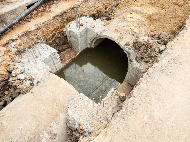 Drainage systems under construction to improve existing roads for increased efficiency. - Photo, Image