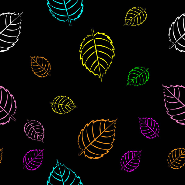 Colorful leaf plant Seamless pattern textile fabric vector with black background - Vetor, Imagem