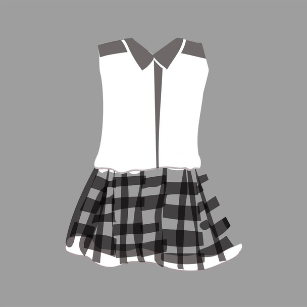 Fashionable dress pattern for little girls. Plaid dress. Plaid. Baby suit. Princess. school uniform. Vector illustration isolated on a white background. - Vector, Image