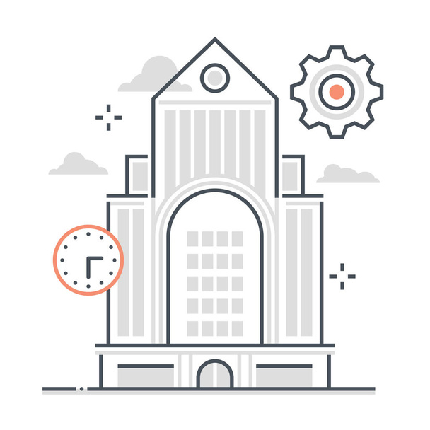 Office building related color line vector icon, illustration. The icon is about architecture, building, district, office, sky, tower, business, gear. The composition is infinitely scalable. - Vector, Image