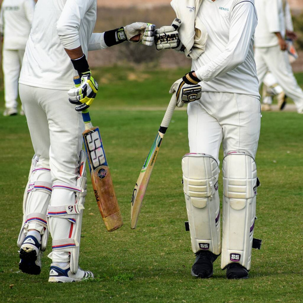 Полная продолжительность игры в крикет на поле в солнечный день, крикет на поле в действии, игроки играют в крикет на поле
 - Фото, изображение