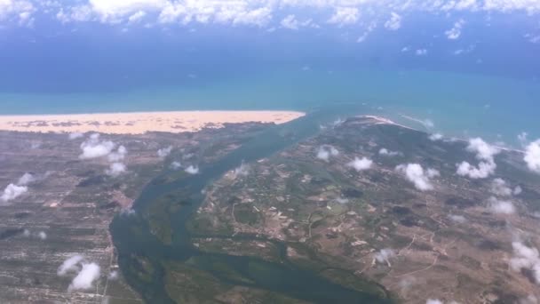 Aerial view of the mouth of the So Francisco River, on the border of the states of Alagoas and Sergipe, in northeastern Brazil - Footage, Video