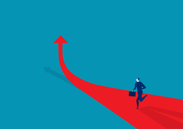 Businessman runing on the arrow red . go to target business success.  - Vector, Image