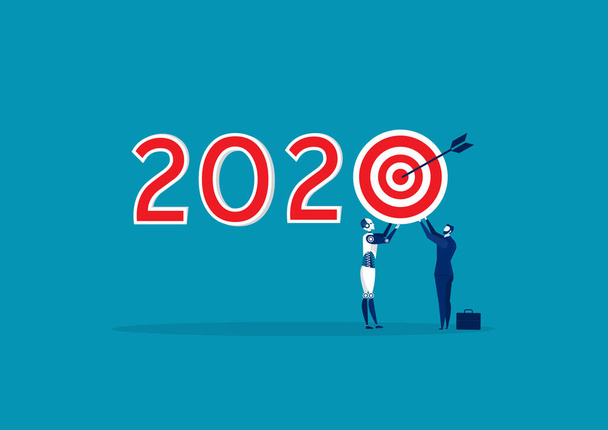 бізнес тримає ціль 2020 року новорічний символ дизайну. на синьому фоні
. - Вектор, зображення