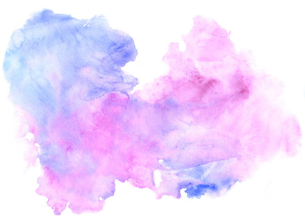 růžová a modrá velká akvarel textura skvrna na bílém papíru izolované - Fotografie, Obrázek